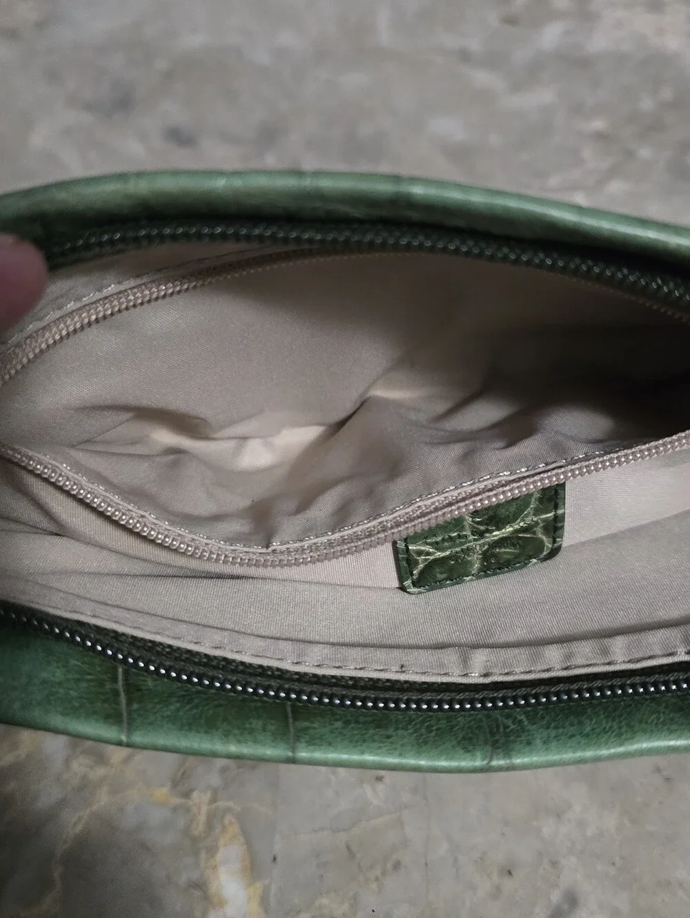 Cole Haan Green Crocodile Embossed Leather Large Wristlet/Mini Bag